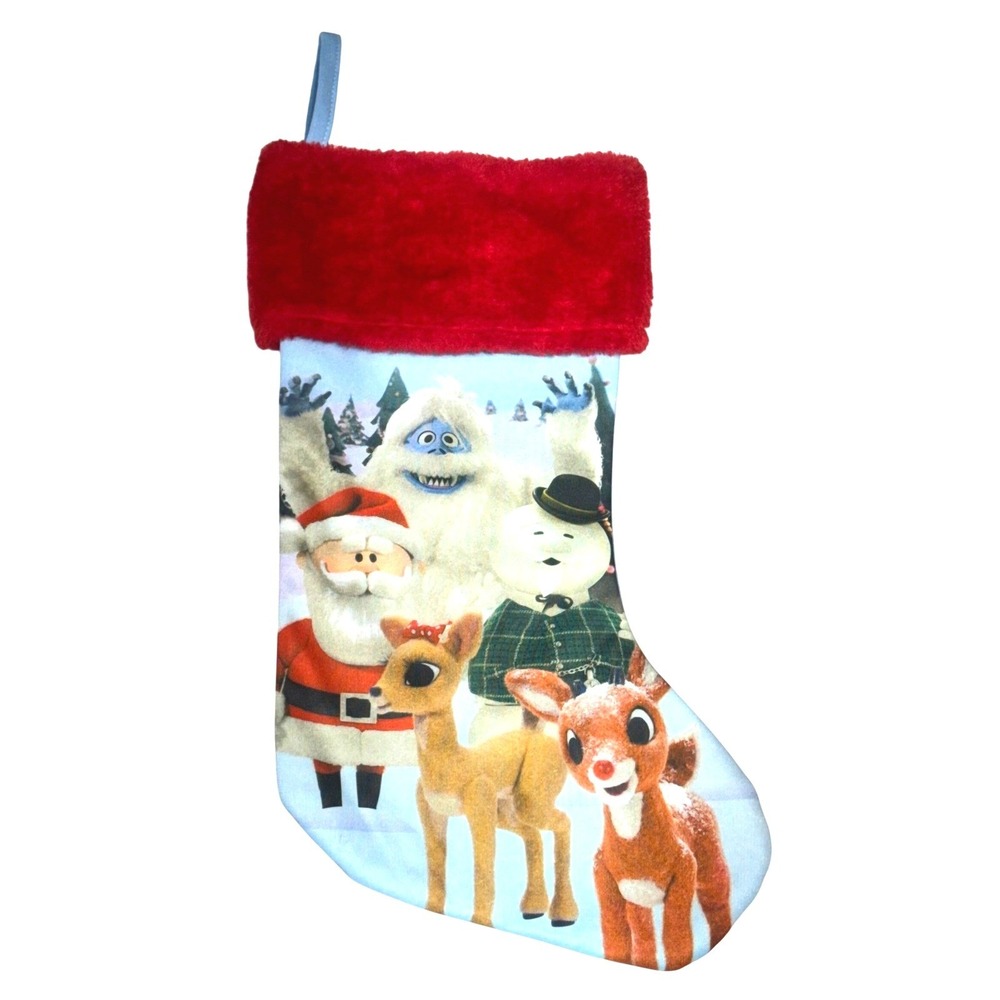 Rudolph The Red-Nosed‎ Reindeer Christmas Stocking Characters Faux Fur Blue Red
